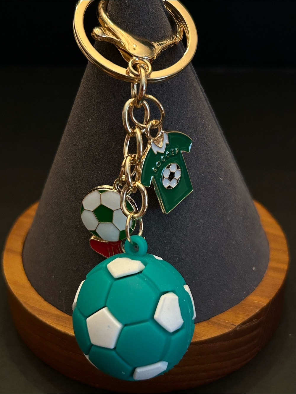 Teal & White Soccer ⚽️ Ball Bag Charm Keychain with Green & White Jersey Charms